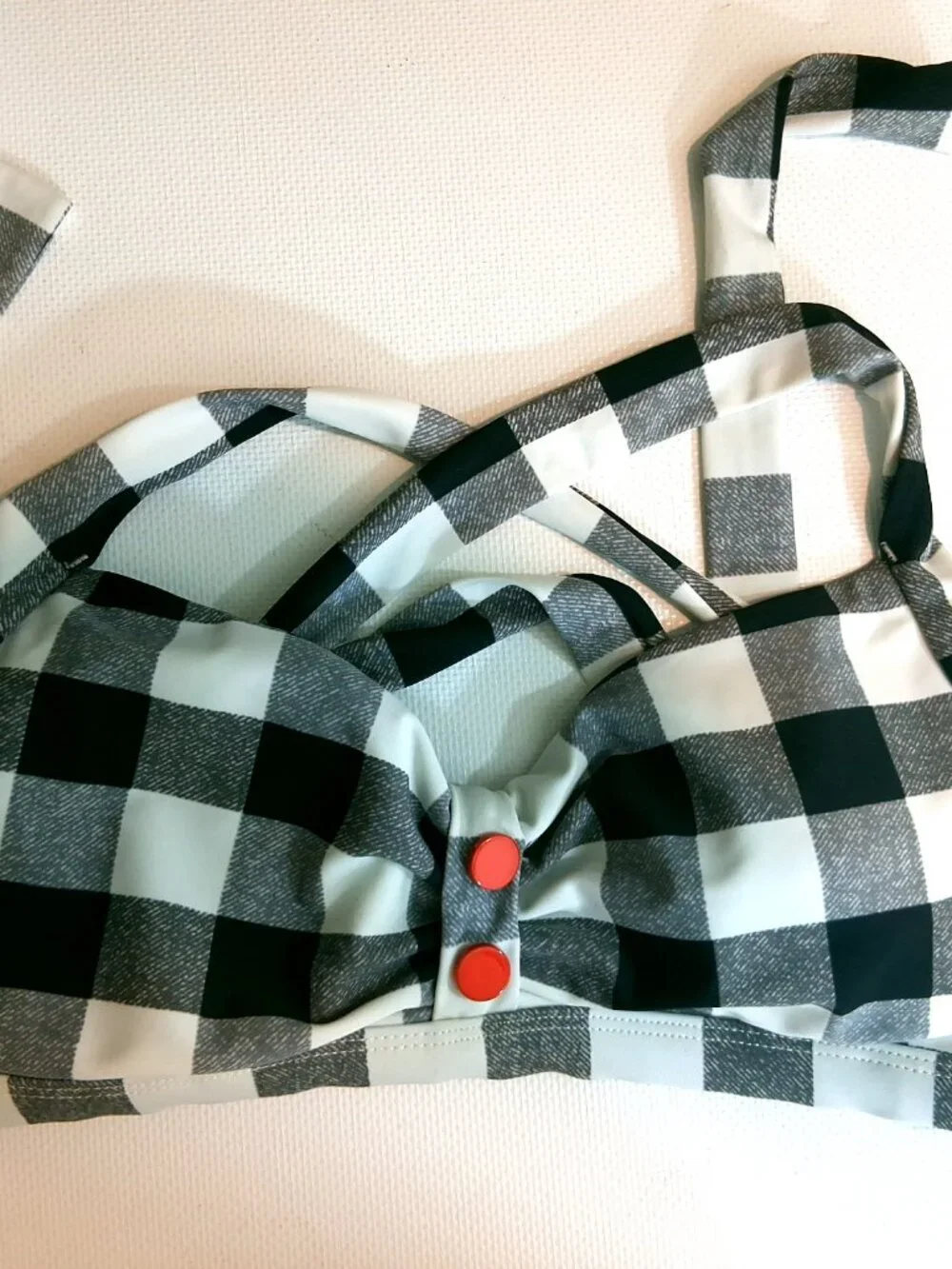 L Bikini Top Black White Plaid Push Up Pinup Rockabilly Style